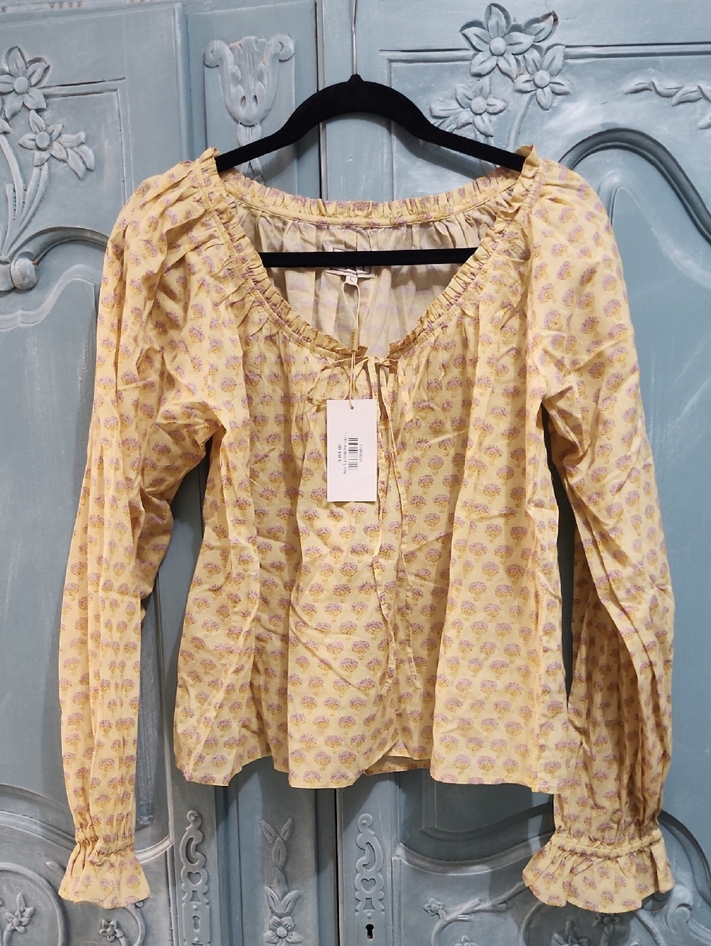 Women’s Yellow Printed Peasant Blouse - Unbranded
